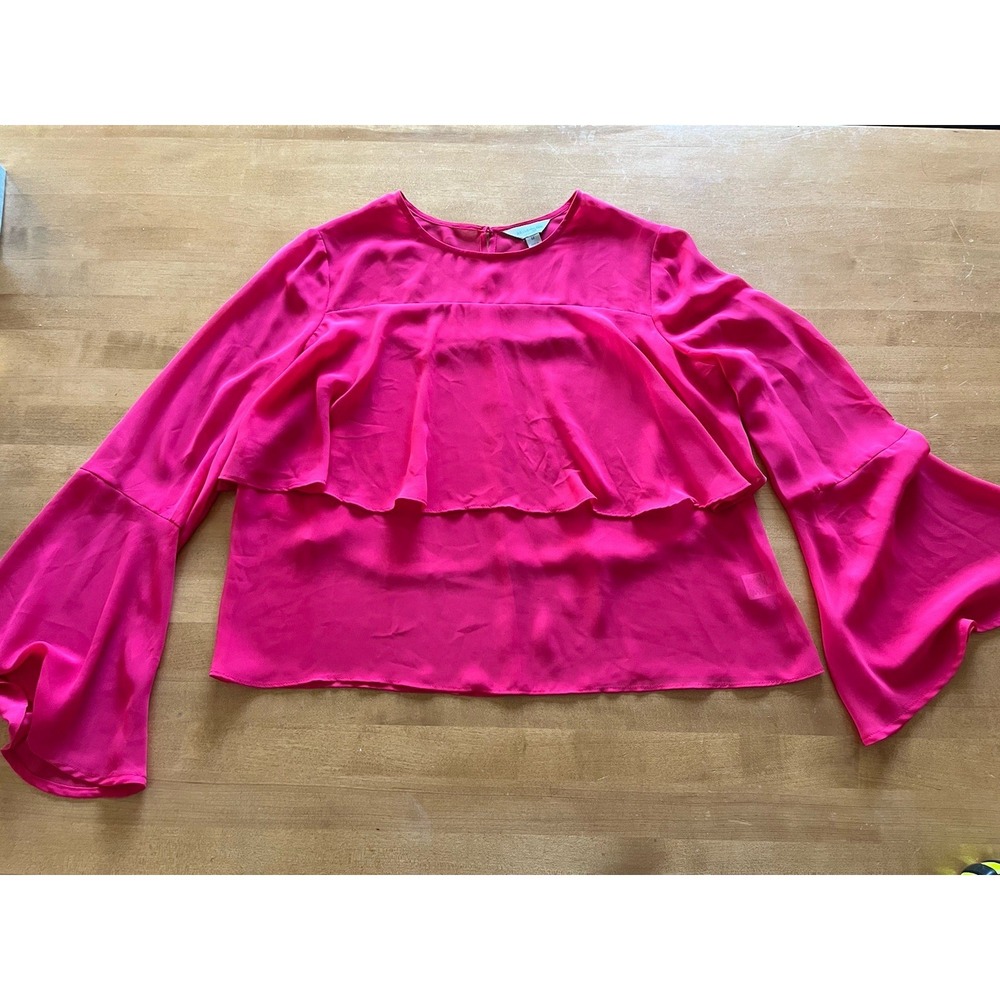 Belle & Sky Flowy Elegant Bright Pink Bell Sleeve Women's Blouse Top Sz M Medium